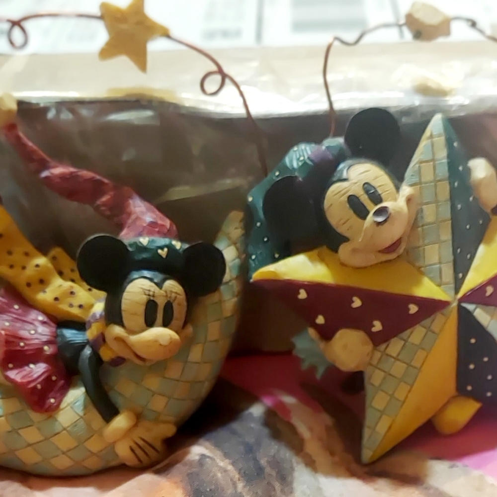 Rare Vintage Wooden Mickey & Minnie Ornaments